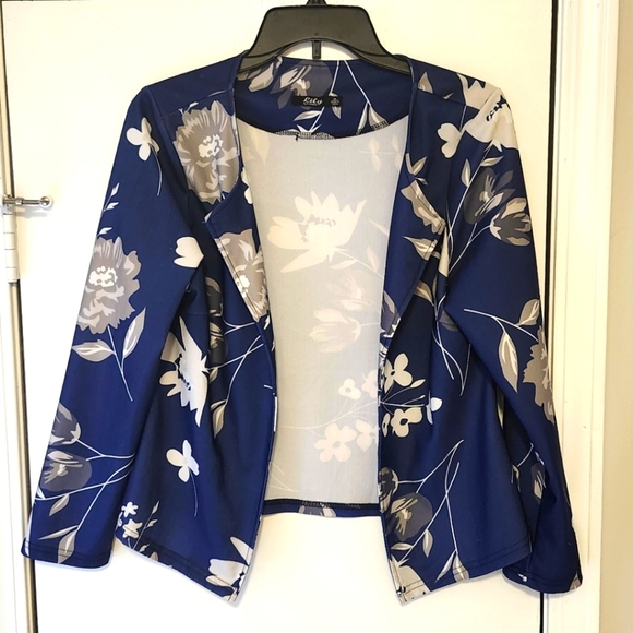 Lily Women's Blue Floral Print Dress Jacket - Picture 2 of 4